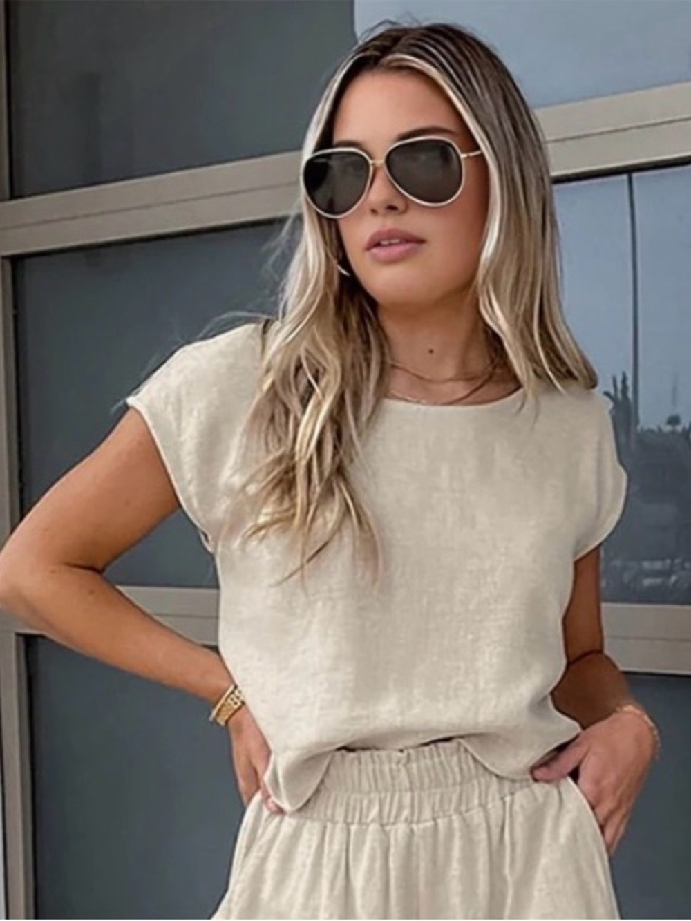 Commense Neutral Linen Blend Top